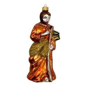 Vintage Glass Christmas Ornament Shepherd Wiseman Poland Satin Red Gold EUC
